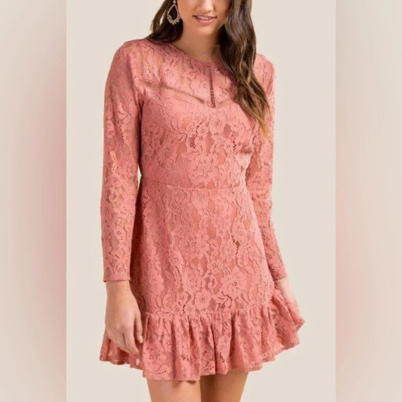 Miami Floral Lace Dusty Rose Mini Dress - Small - Picture 2 of 7